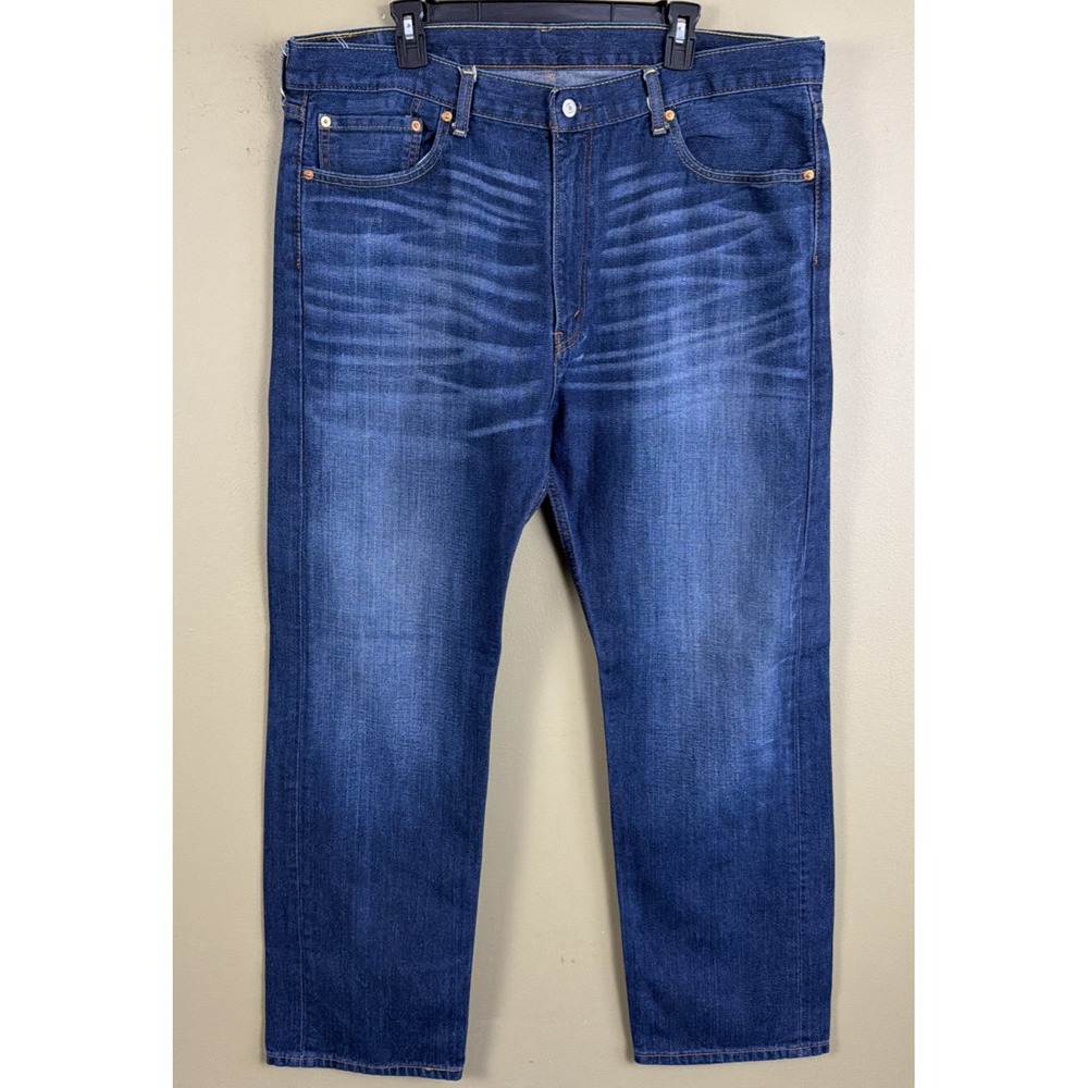 Levis 505 Jeans Mens 40x32 Blue Dark Wash Whiskering Regular Straight Denim